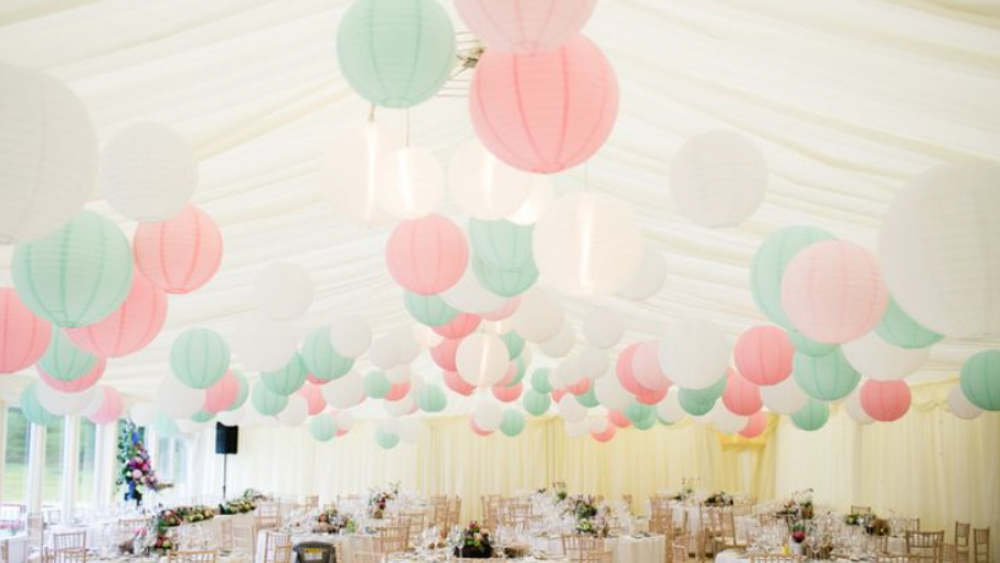 Pastel pink and mint green wedding lanterns Hanging Lantern Company
